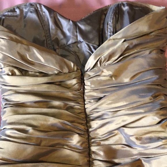 Jim Hjelm Occassions Gold satin 100% acetate Vintage USA/sz 4/ruched short train - Picture 14 of 15